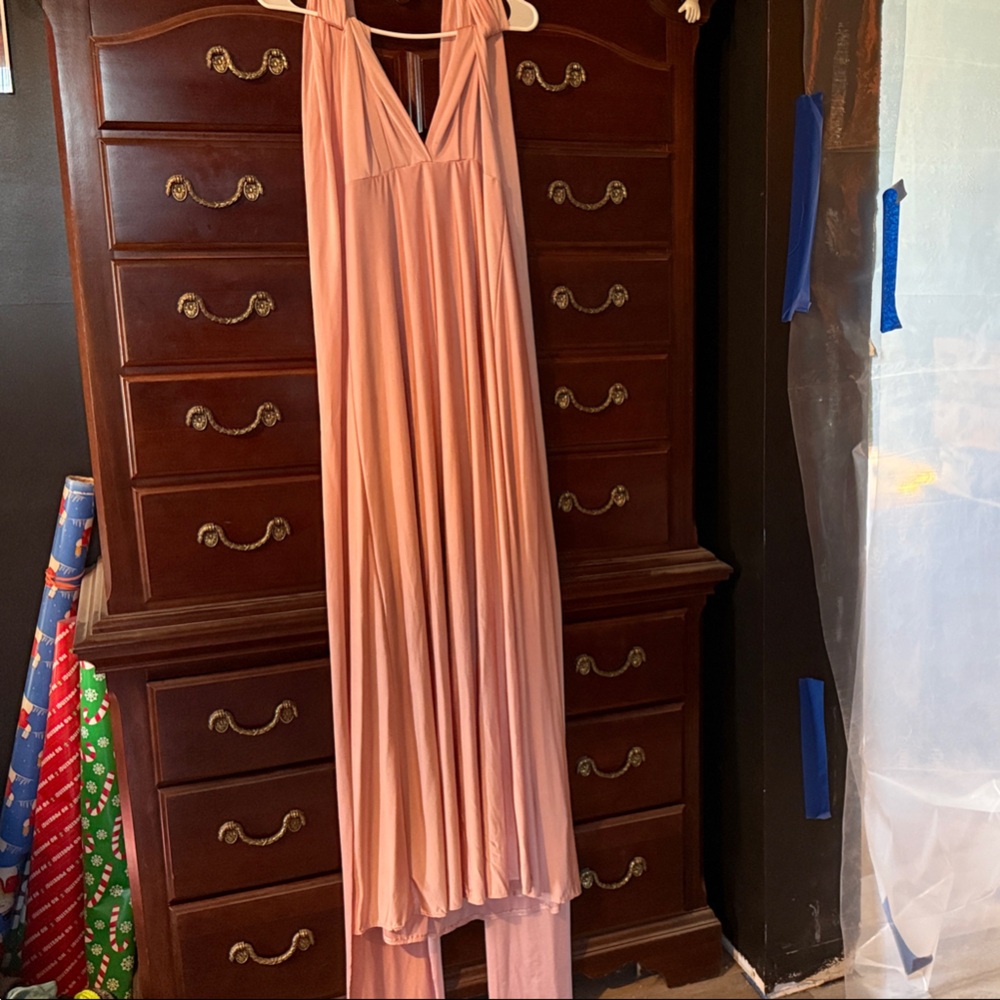 Lulu's Blush Pink Wrap-Style Prom Dress